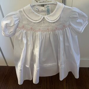 Feltman Newborn Rosebud Detail Smocked Dress with diaper cover